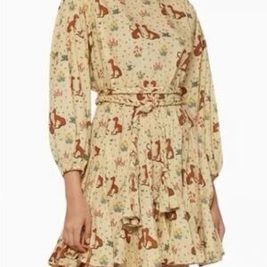 RHODE Cream Animal-Print Mini Dress with Braided Waist